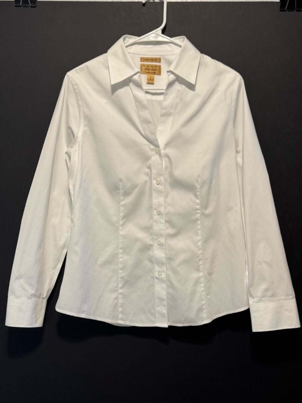 Christine Investments Gold Label Non-Iron White Button Front Career Blouse 6